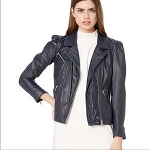 NWT Rebecca Taylor Leather Biker Jacket NAVY